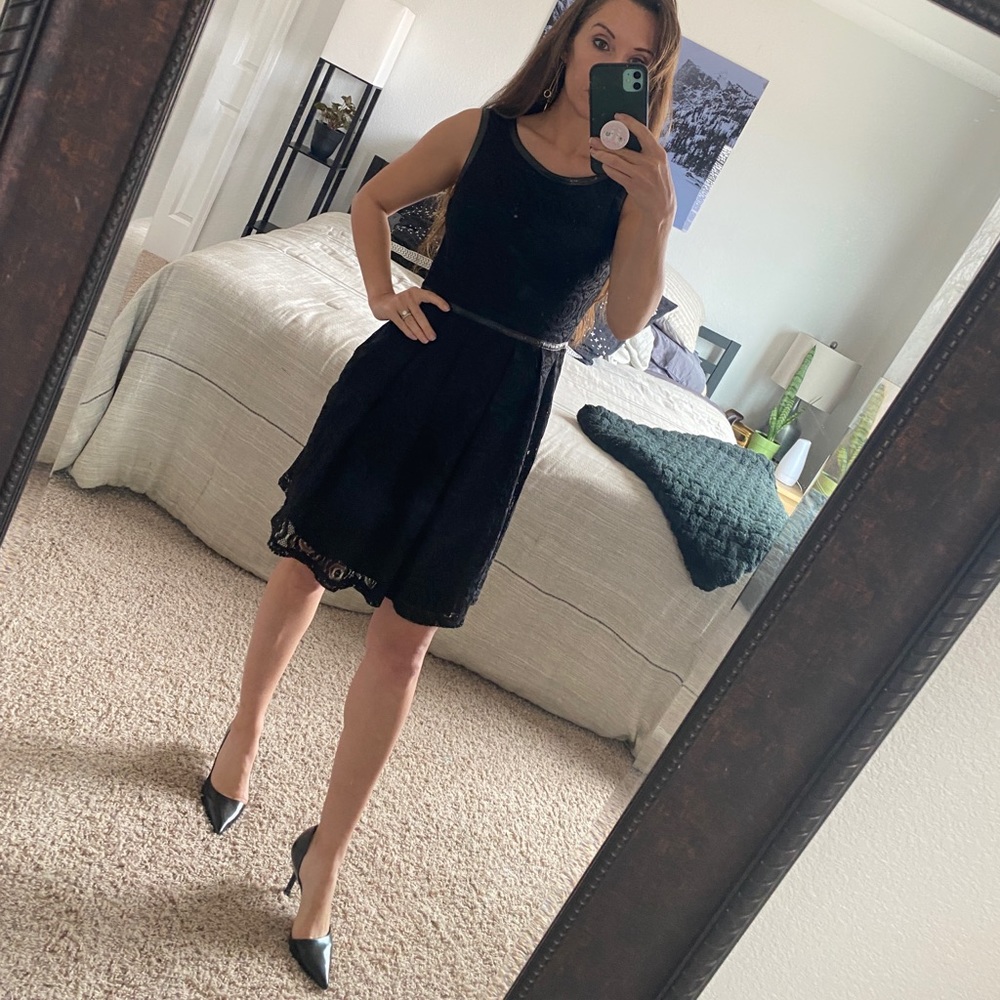 Little black dress with detailing and lace